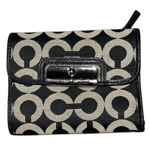 Coach Signature Kristi Op Art Canvas Black & Tan Billfold Wallet